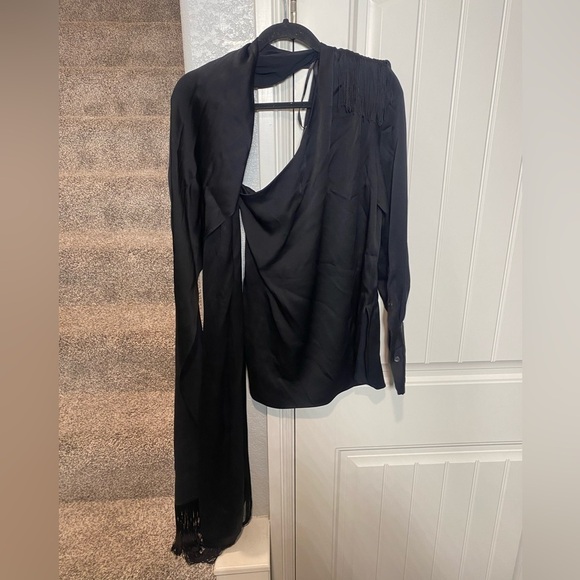 MONSE Regalia Scarf Blouse black fringe - Picture 11 of 11